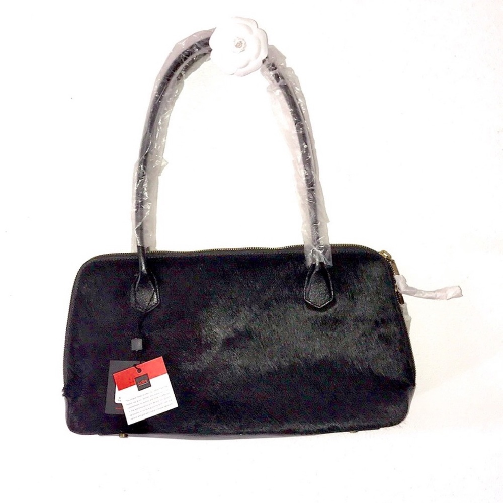 Black Faux Fur Top-Handle Women’s Bag